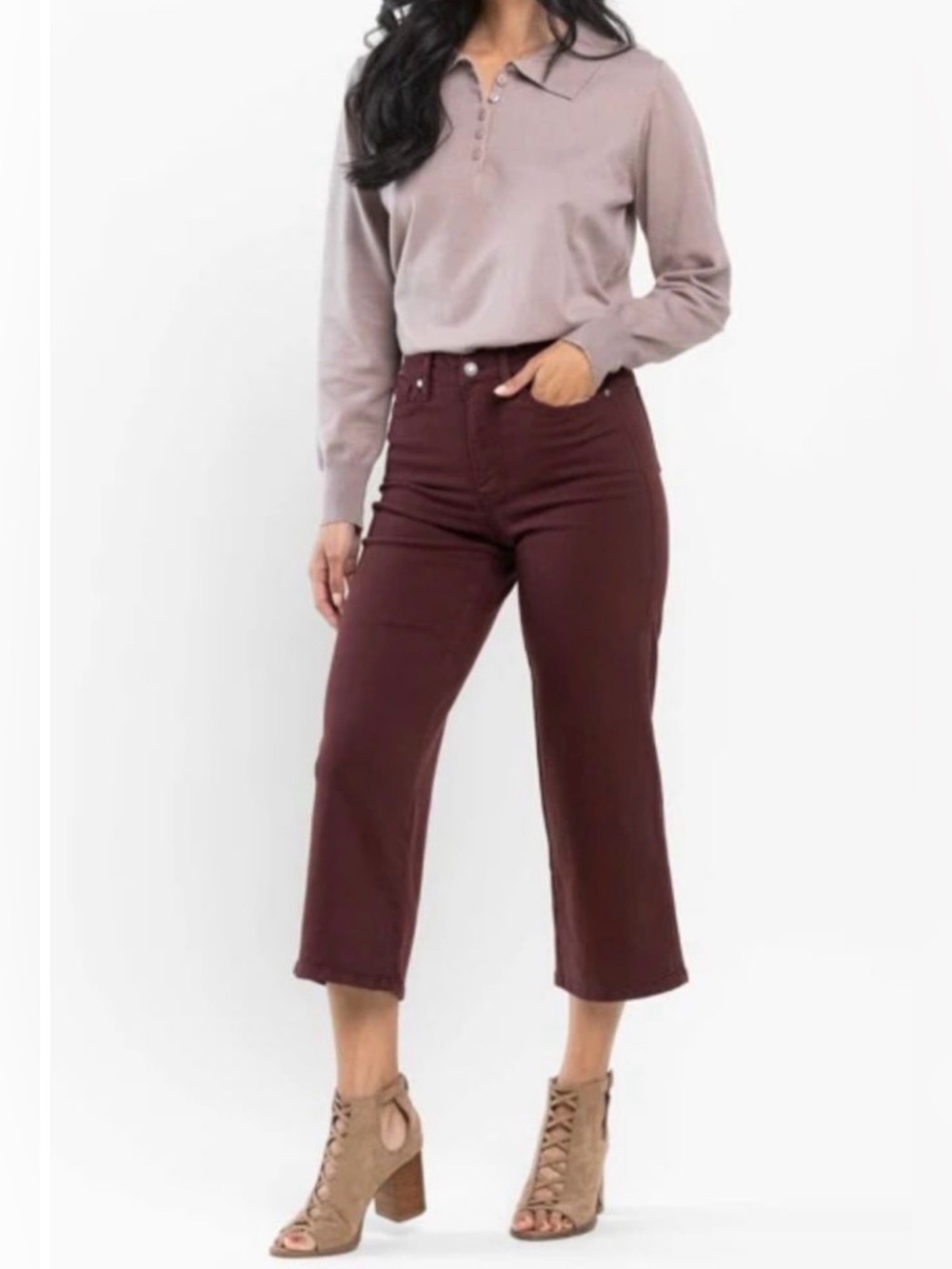 Judy Blue Tummy Control Wide Leg Jeans in Oxblood Deep Burgundy Size 3/25 EUC